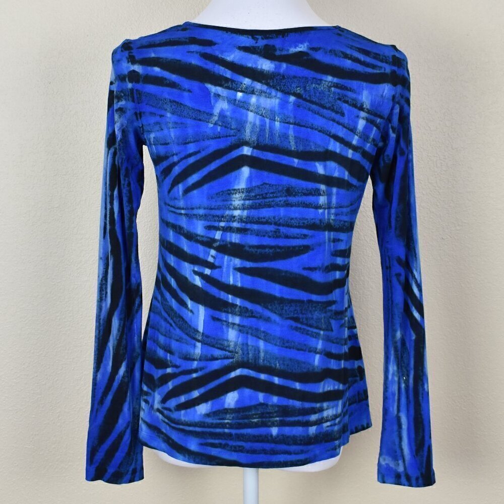 Annie Turbin Blue Tiger Stripe Tie Dye Boatneck Long Sleeve Top 1/S - Picture 4 of 7